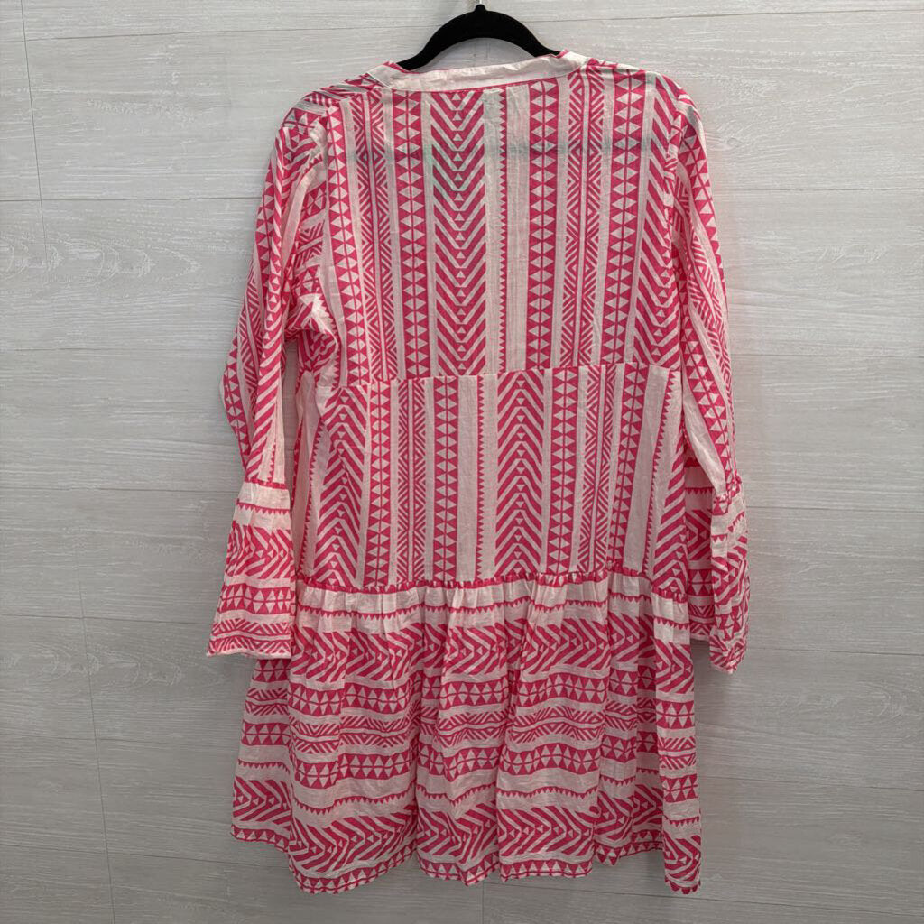 Lulla Collection Pink/ White Print Long Sleeve Dress Medium