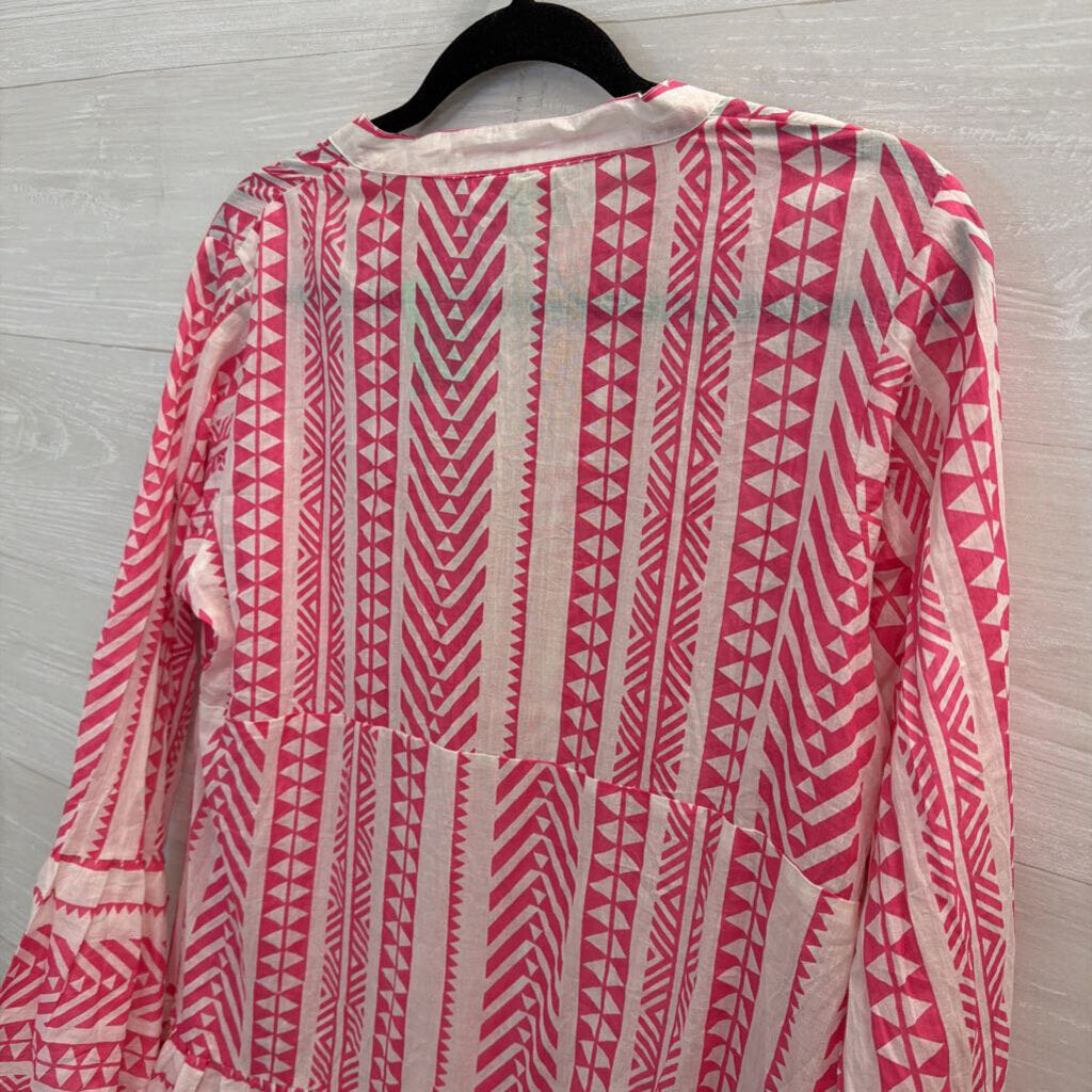 Lulla Collection Pink/ White Print Long Sleeve Dress Medium