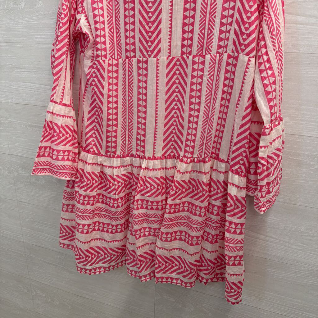Lulla Collection Pink/ White Print Long Sleeve Dress Medium