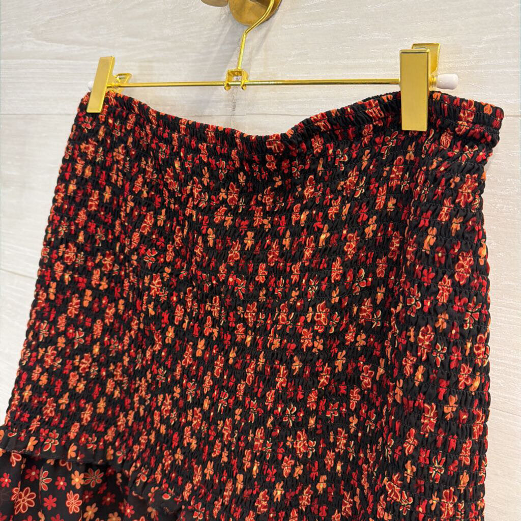 J for Justify Black/ Red Print Smocked Skirt Extra Large
