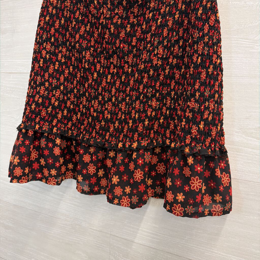 J for Justify Black/ Red Print Smocked Skirt Extra Large