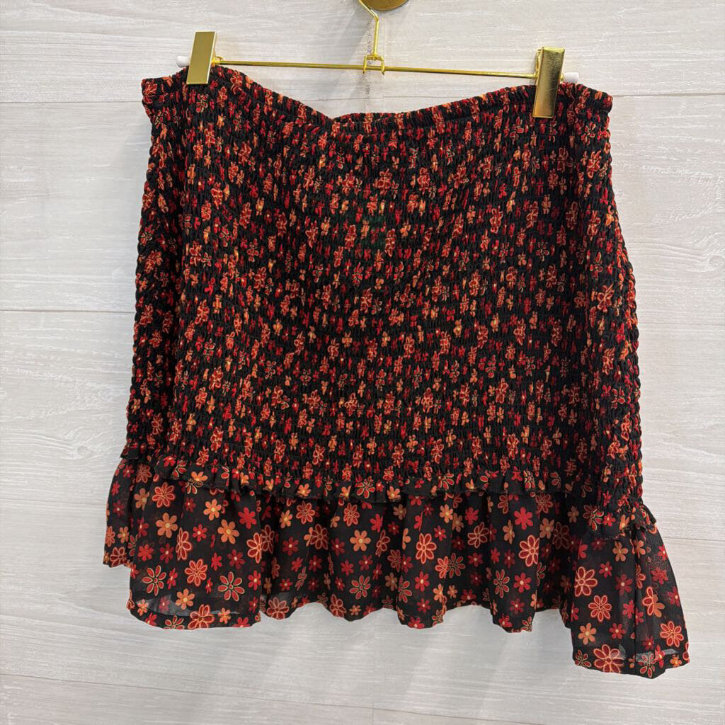 J for Justify Black/ Red Print Smocked Skirt Extra Large