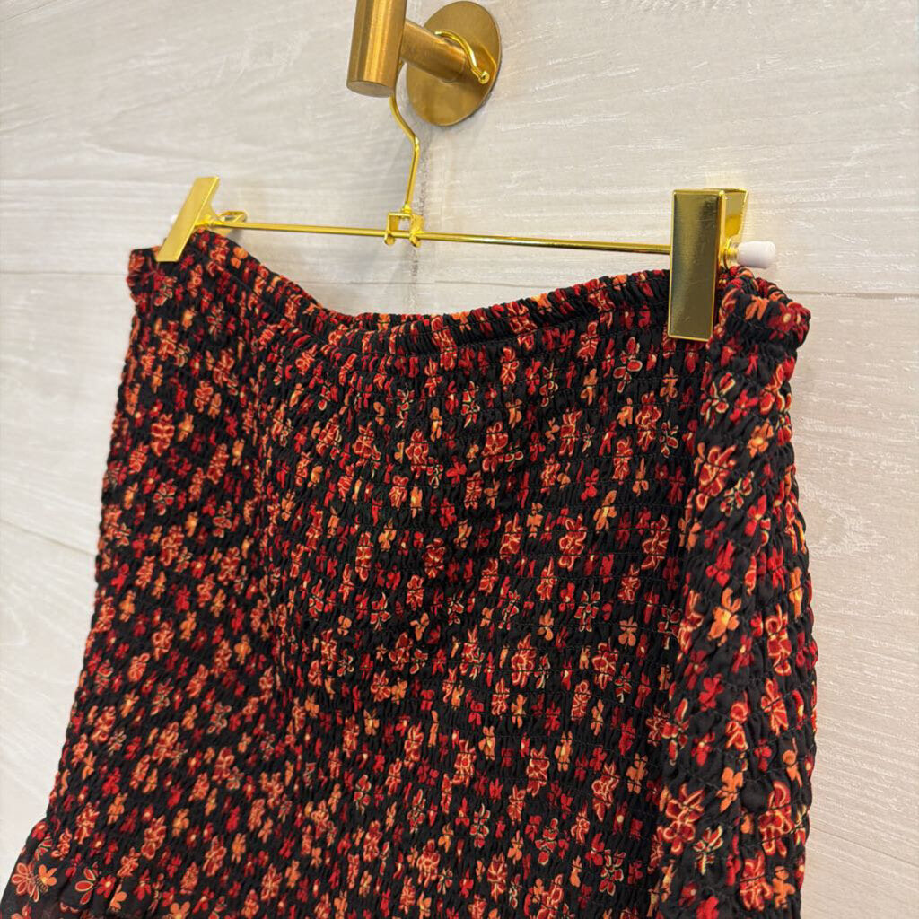J for Justify Black/ Red Print Smocked Skirt Extra Large