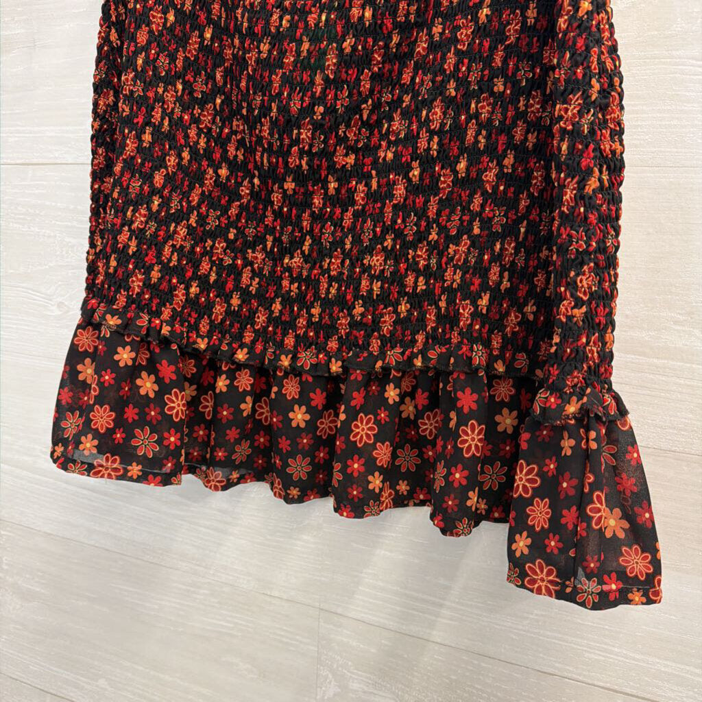 J for Justify Black/ Red Print Smocked Skirt Extra Large