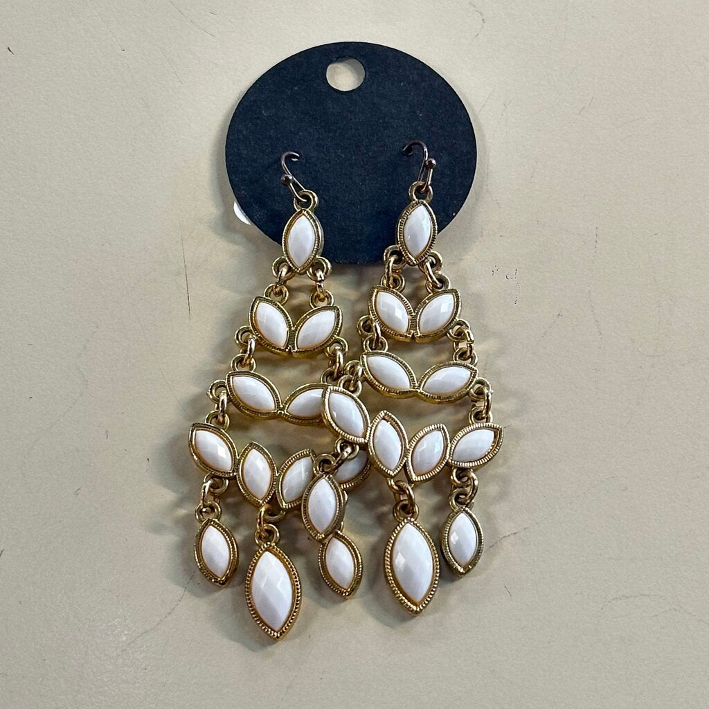 Gold/ White Dangle Statement Earrings
