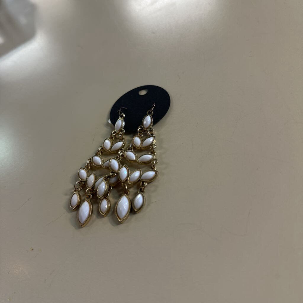 Gold/ White Dangle Statement Earrings