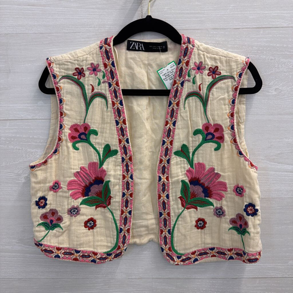 Zara Beige/ Multi Embroidered Vest Top Large