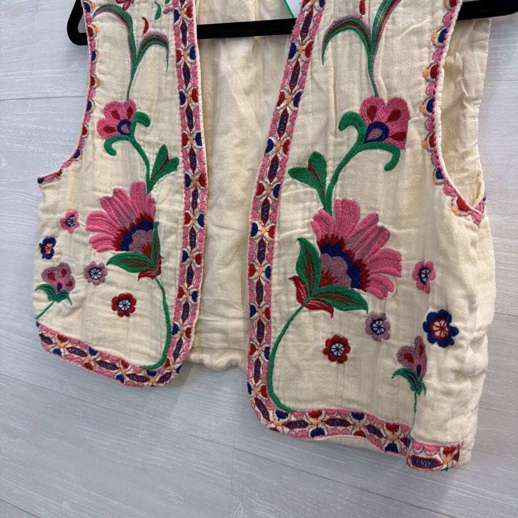 Zara Beige/ Multi Embroidered Vest Top Large