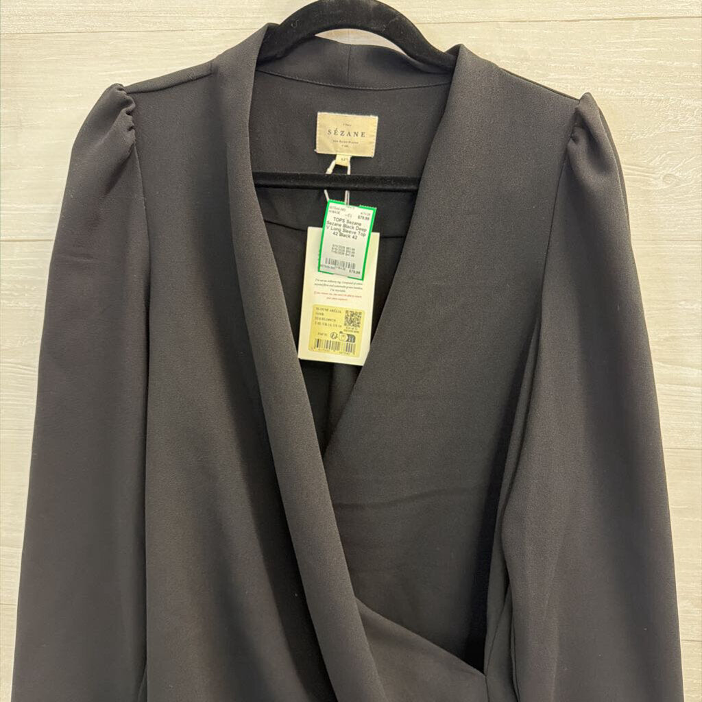Sezane Black Deep V Long Sleeve Top 42