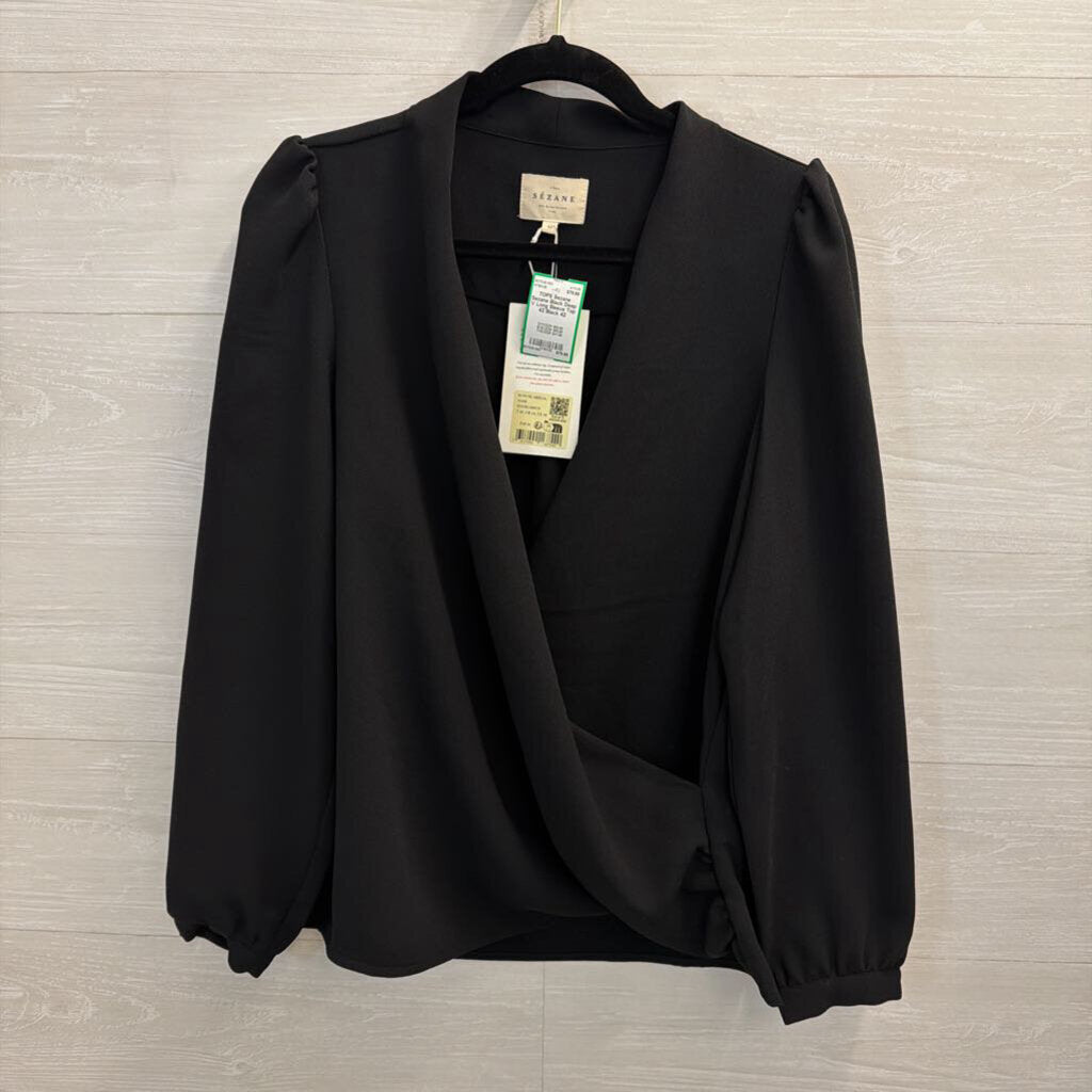 Sezane Black Deep V Long Sleeve Top 42