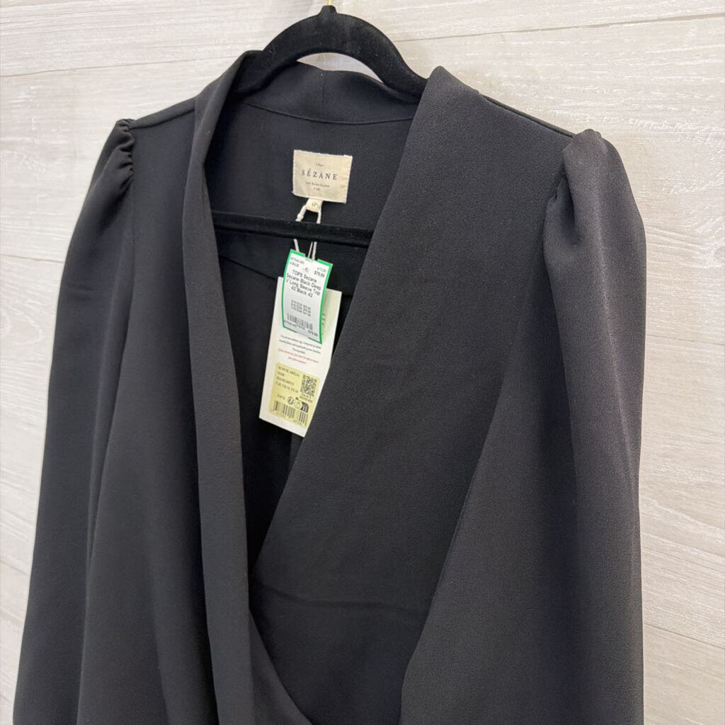 Sezane Black Deep V Long Sleeve Top 42