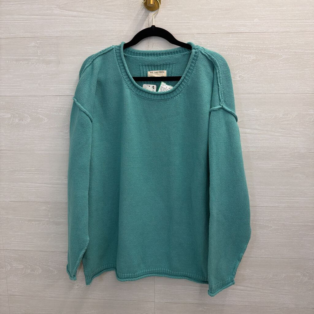 We The Free Blue Knit Long Sleeve Sweater Top Medium