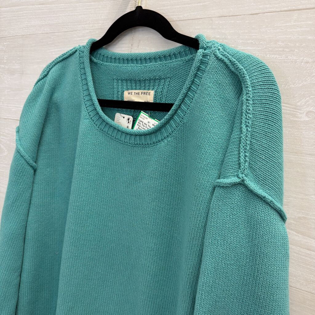 We The Free Blue Knit Long Sleeve Sweater Top Medium
