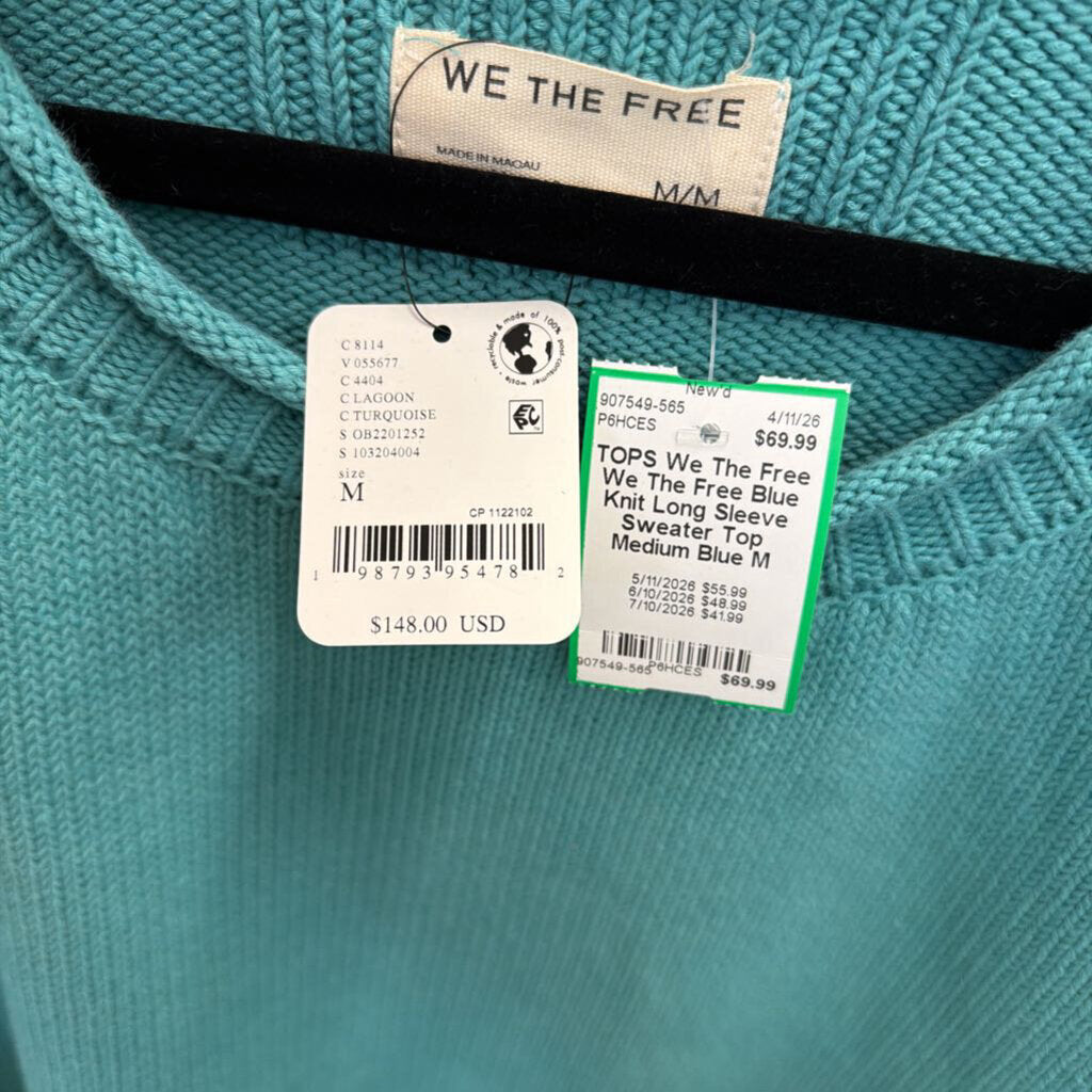 We The Free Blue Knit Long Sleeve Sweater Top Medium