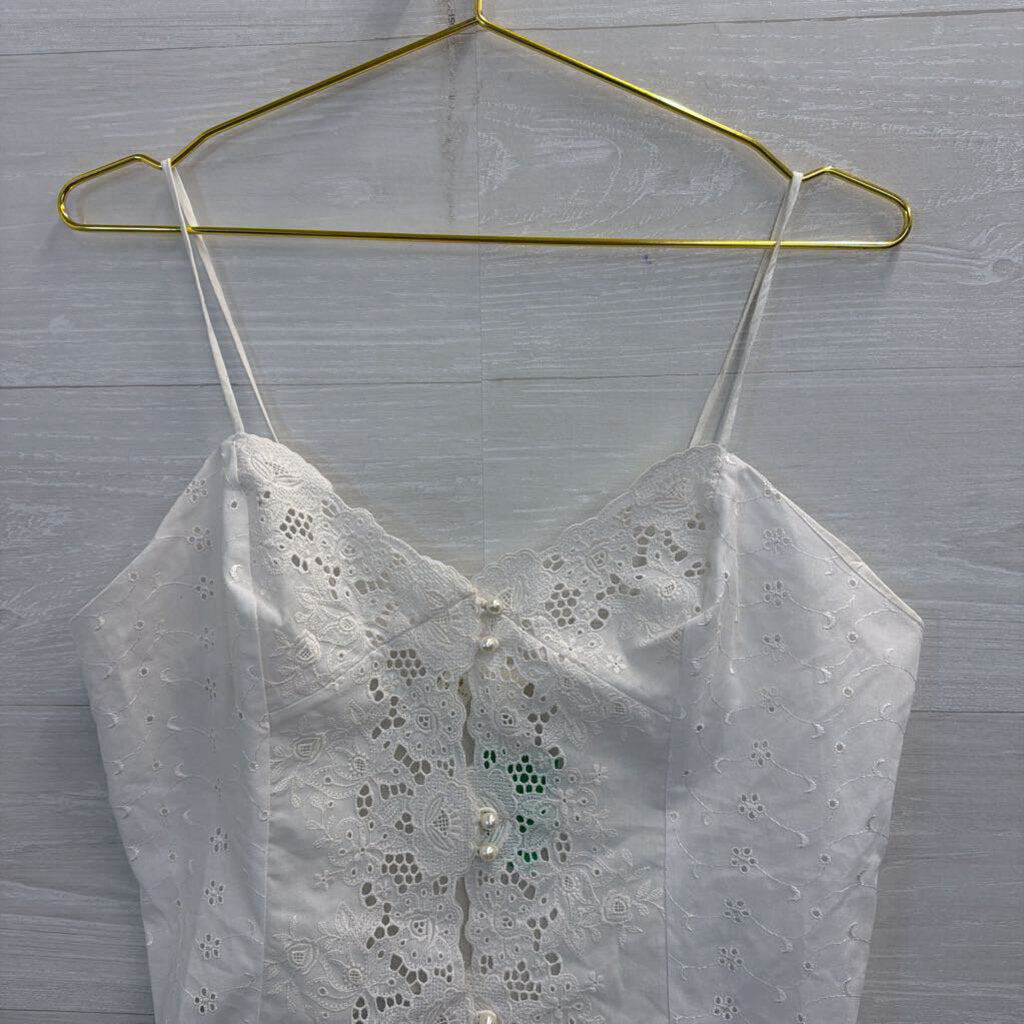 Vintage Victoria's Secret White Eyelet Detail Button Front Cropped Tank Top Medium