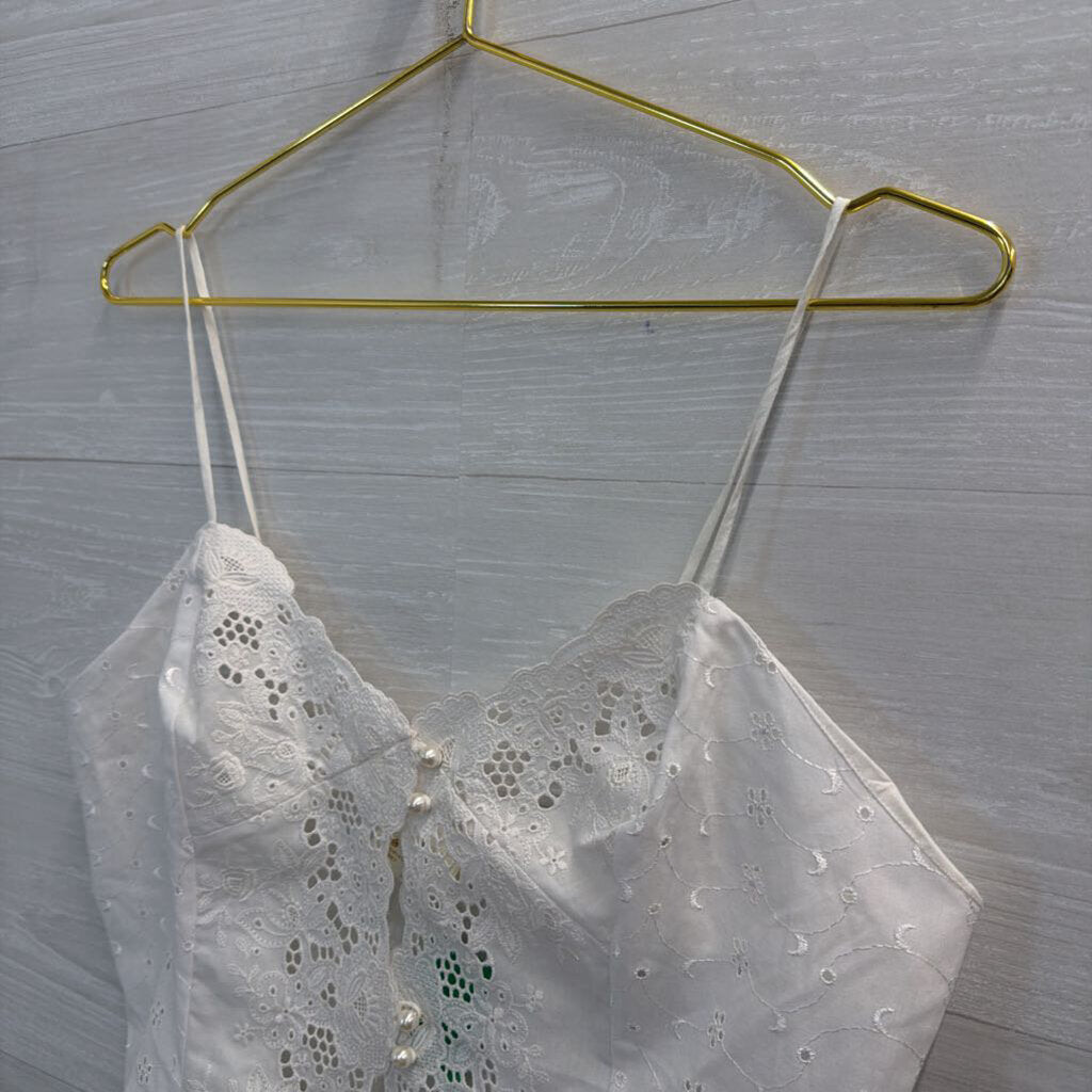 Vintage Victoria's Secret White Eyelet Detail Button Front Cropped Tank Top Medium