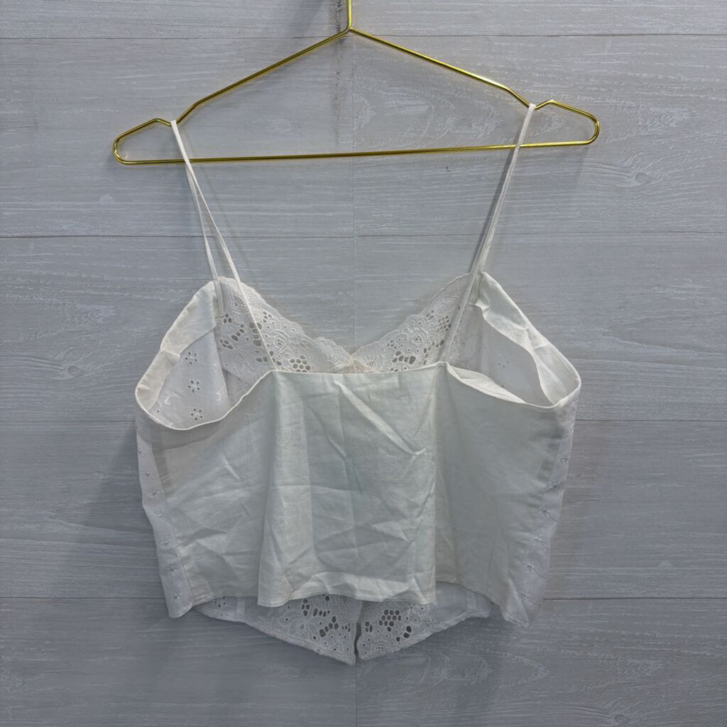 Vintage Victoria's Secret White Eyelet Detail Button Front Cropped Tank Top Medium