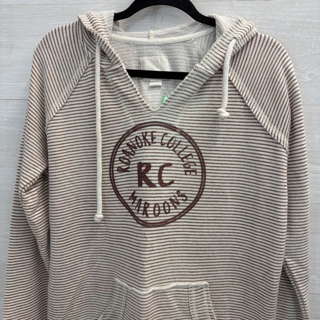 Blue 84 White/ Brown Striped Roanoke College Hooded Pullover Large