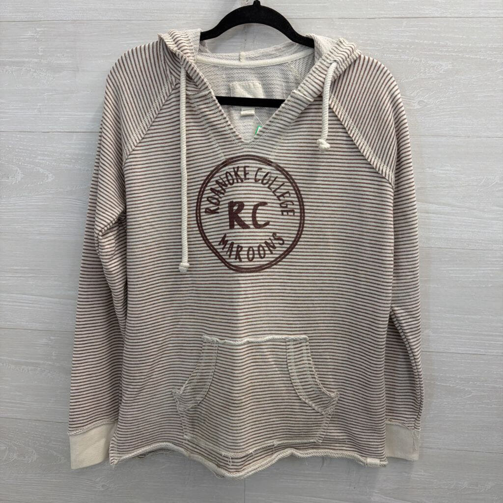 Blue 84 White/ Brown Striped Roanoke College Hooded Pullover Large