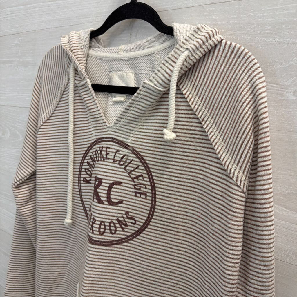 Blue 84 White/ Brown Striped Roanoke College Hooded Pullover Large