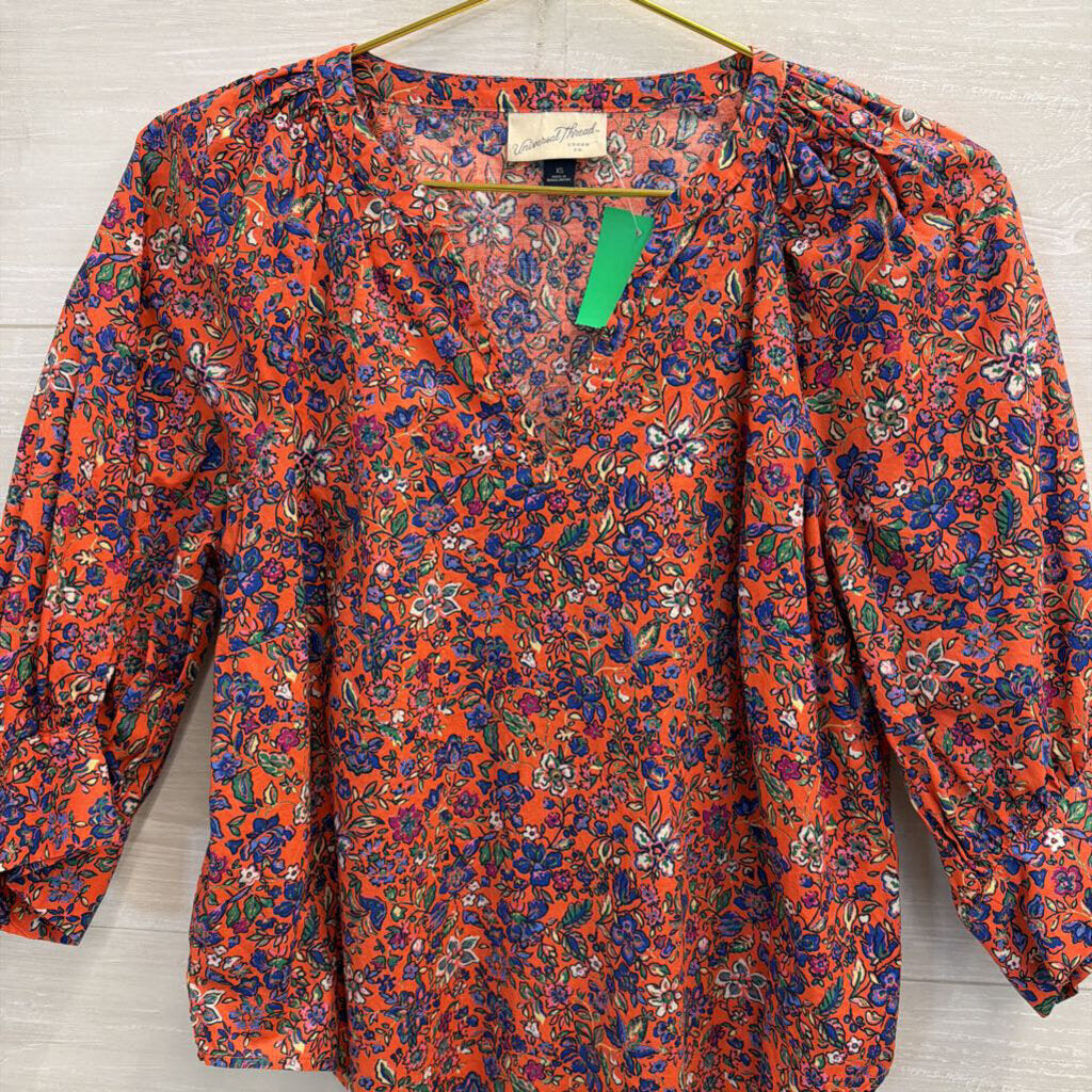 Orange/ Multi Floral Print Cropped Top Extra Small