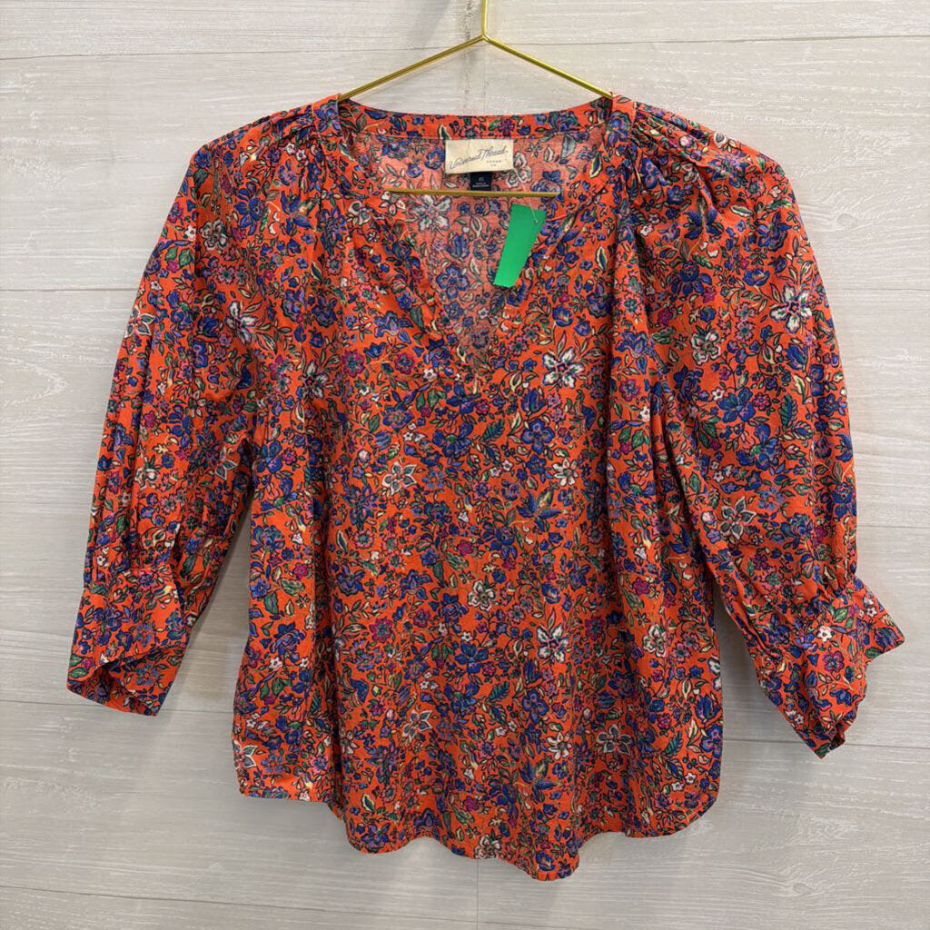 Orange/ Multi Floral Print Cropped Top Extra Small