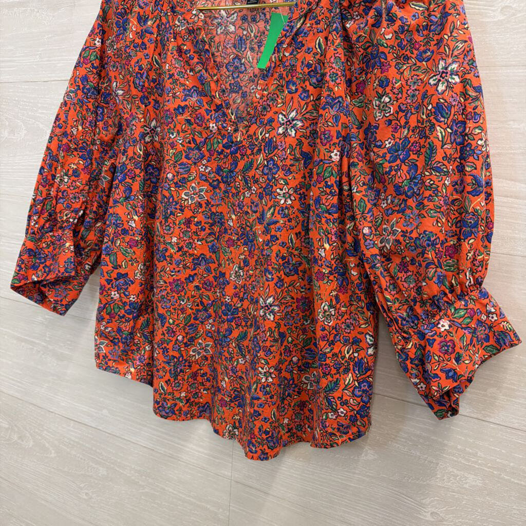 Orange/ Multi Floral Print Cropped Top Extra Small