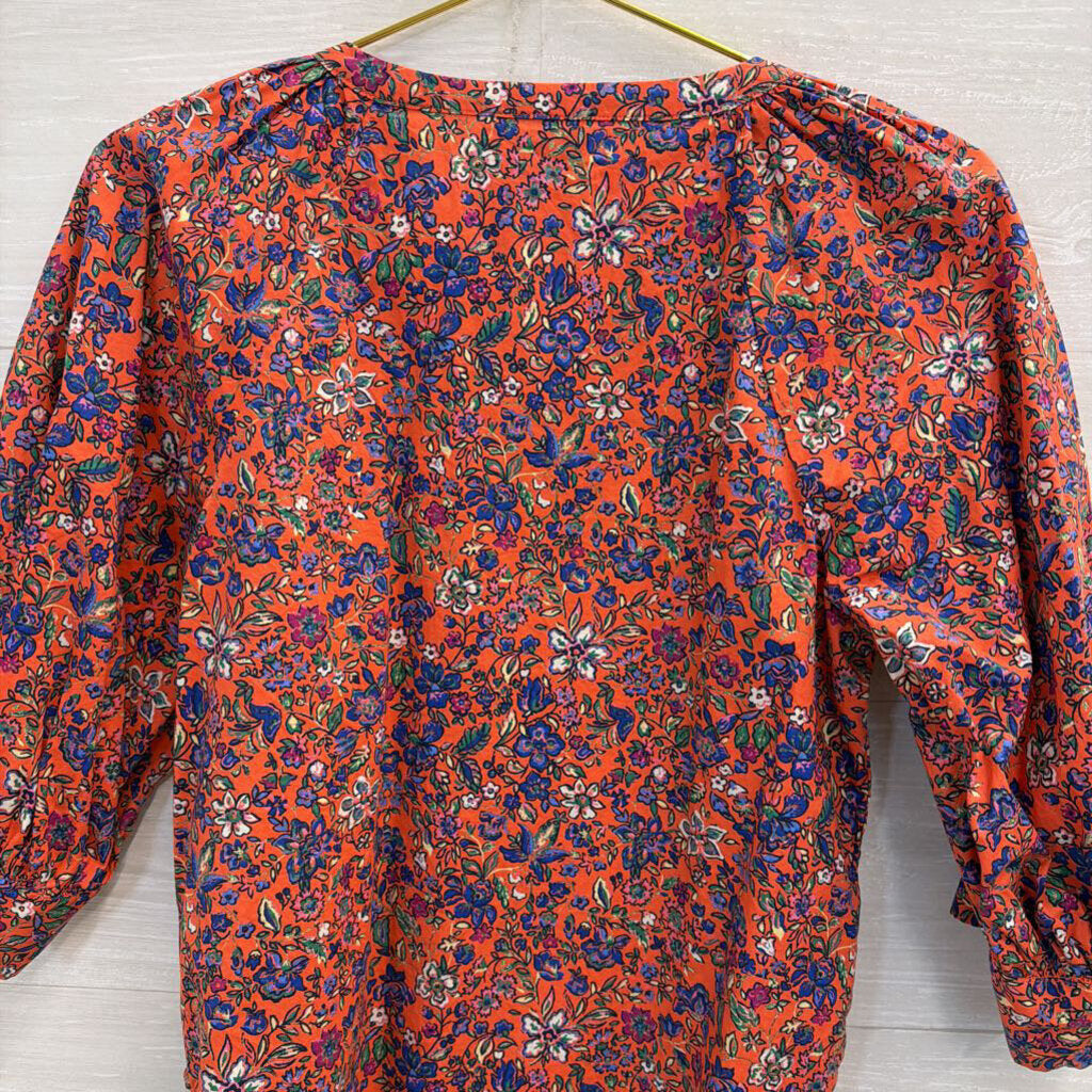 Orange/ Multi Floral Print Cropped Top Extra Small