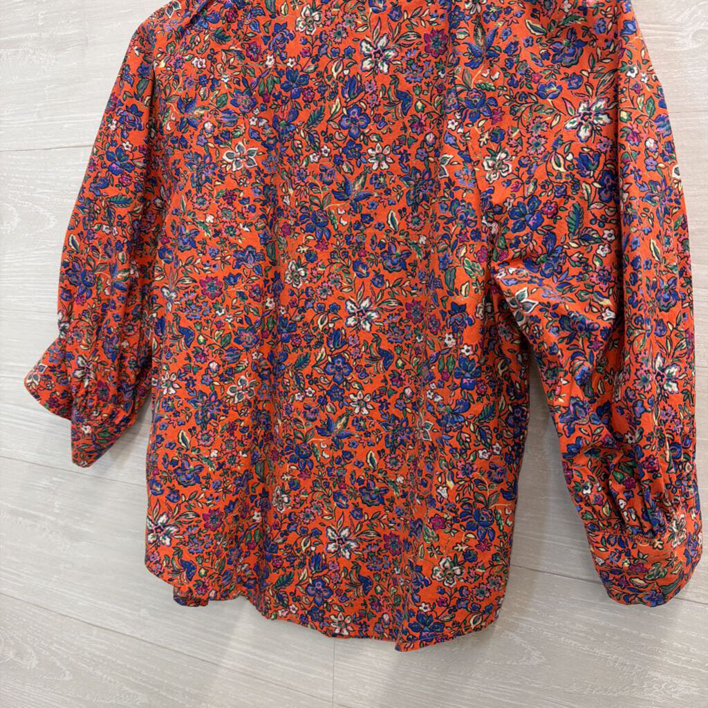 Orange/ Multi Floral Print Cropped Top Extra Small