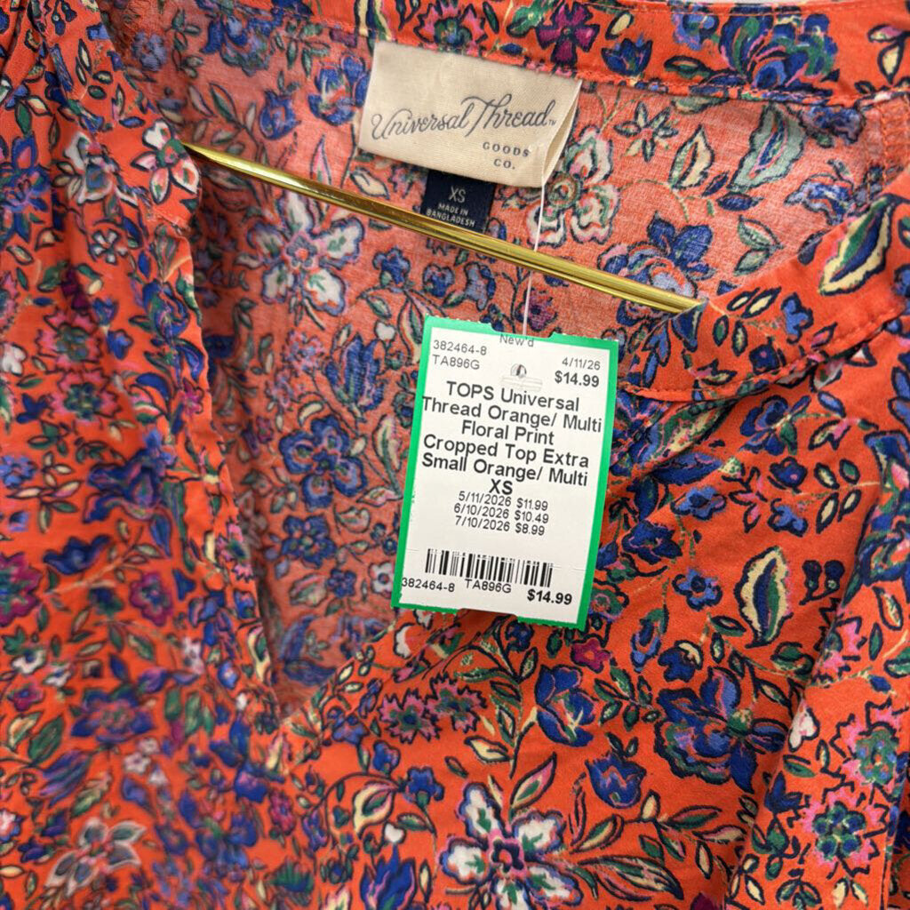 Orange/ Multi Floral Print Cropped Top Extra Small