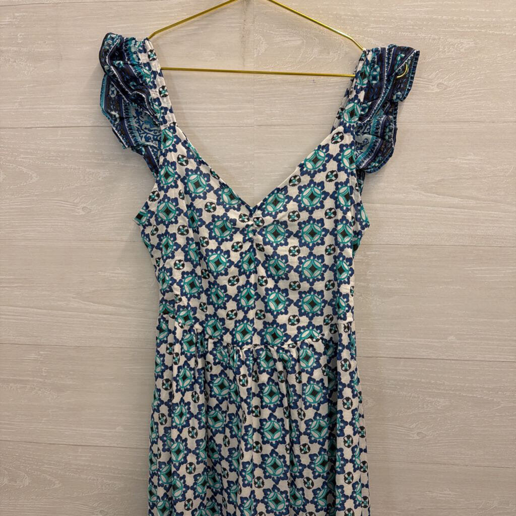 Lucky Brand White/ Blue Print Maxi Dress Small