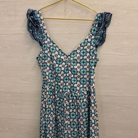 Lucky Brand White/ Blue Print Maxi Dress Small