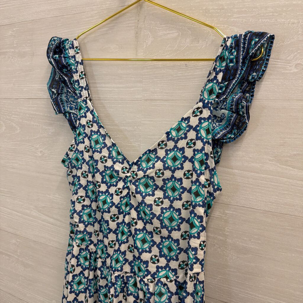 Lucky Brand White/ Blue Print Maxi Dress Small