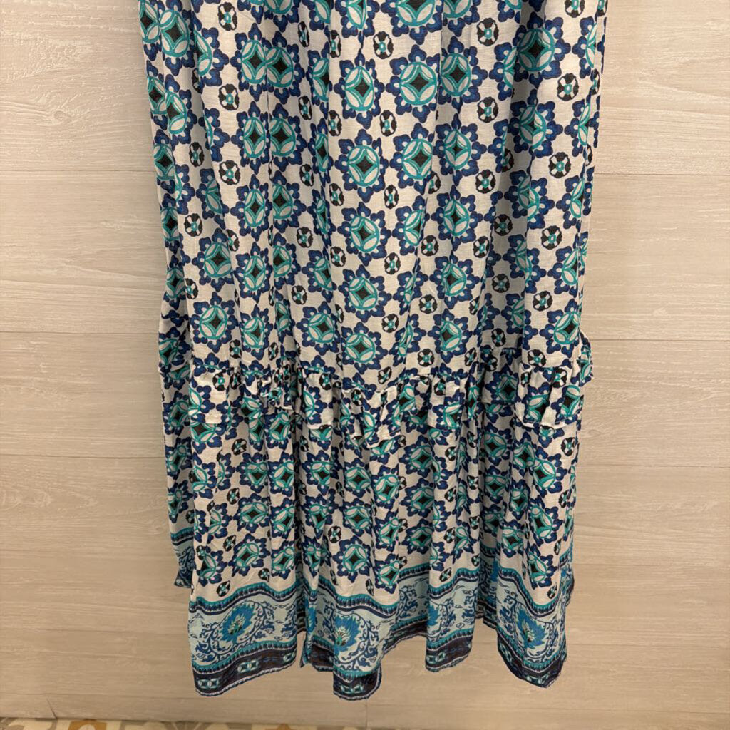 Lucky Brand White/ Blue Print Maxi Dress Small