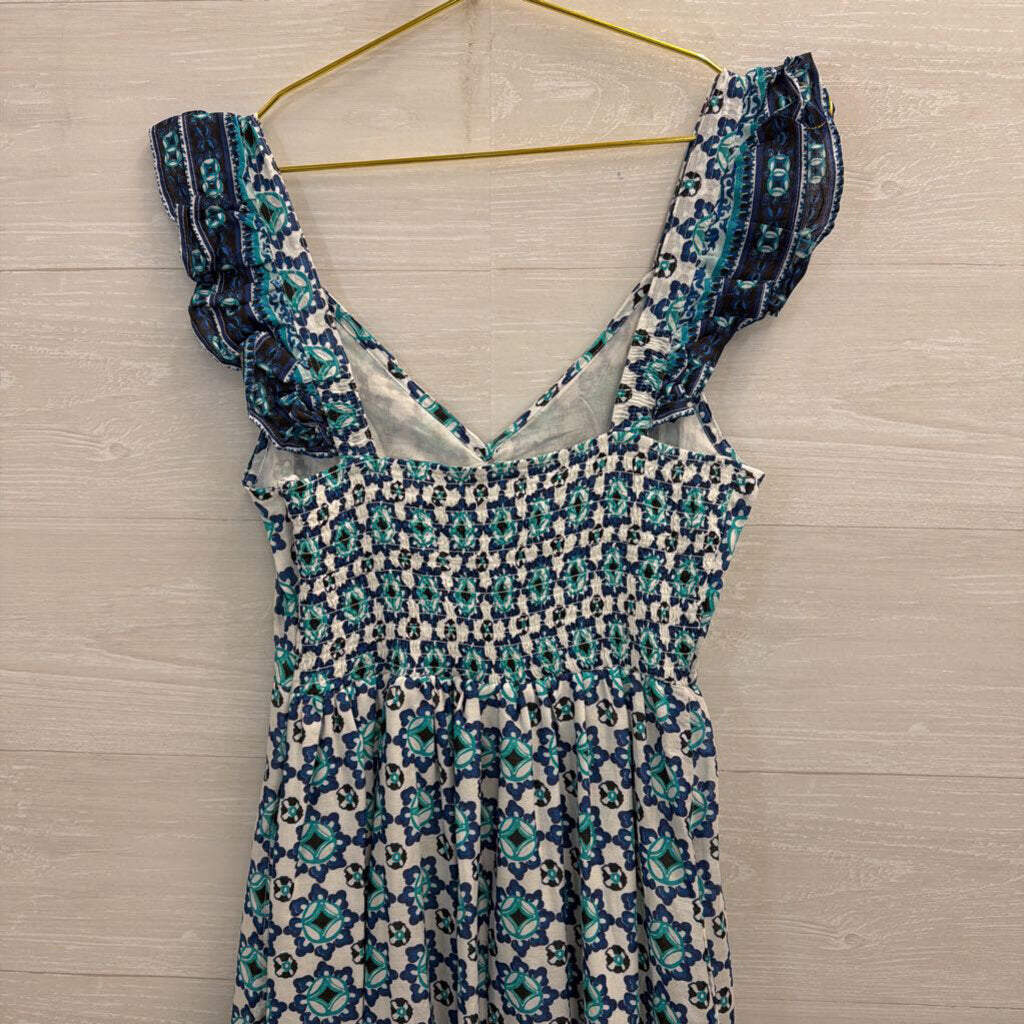 Lucky Brand White/ Blue Print Maxi Dress Small