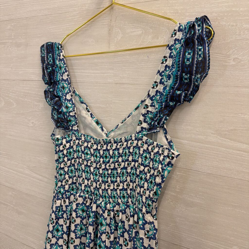 Lucky Brand White/ Blue Print Maxi Dress Small