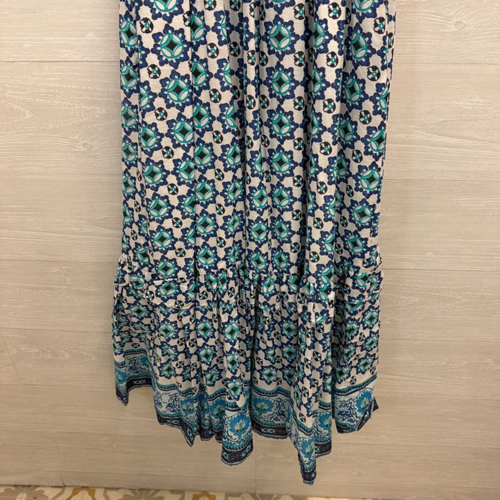 Lucky Brand White/ Blue Print Maxi Dress Small