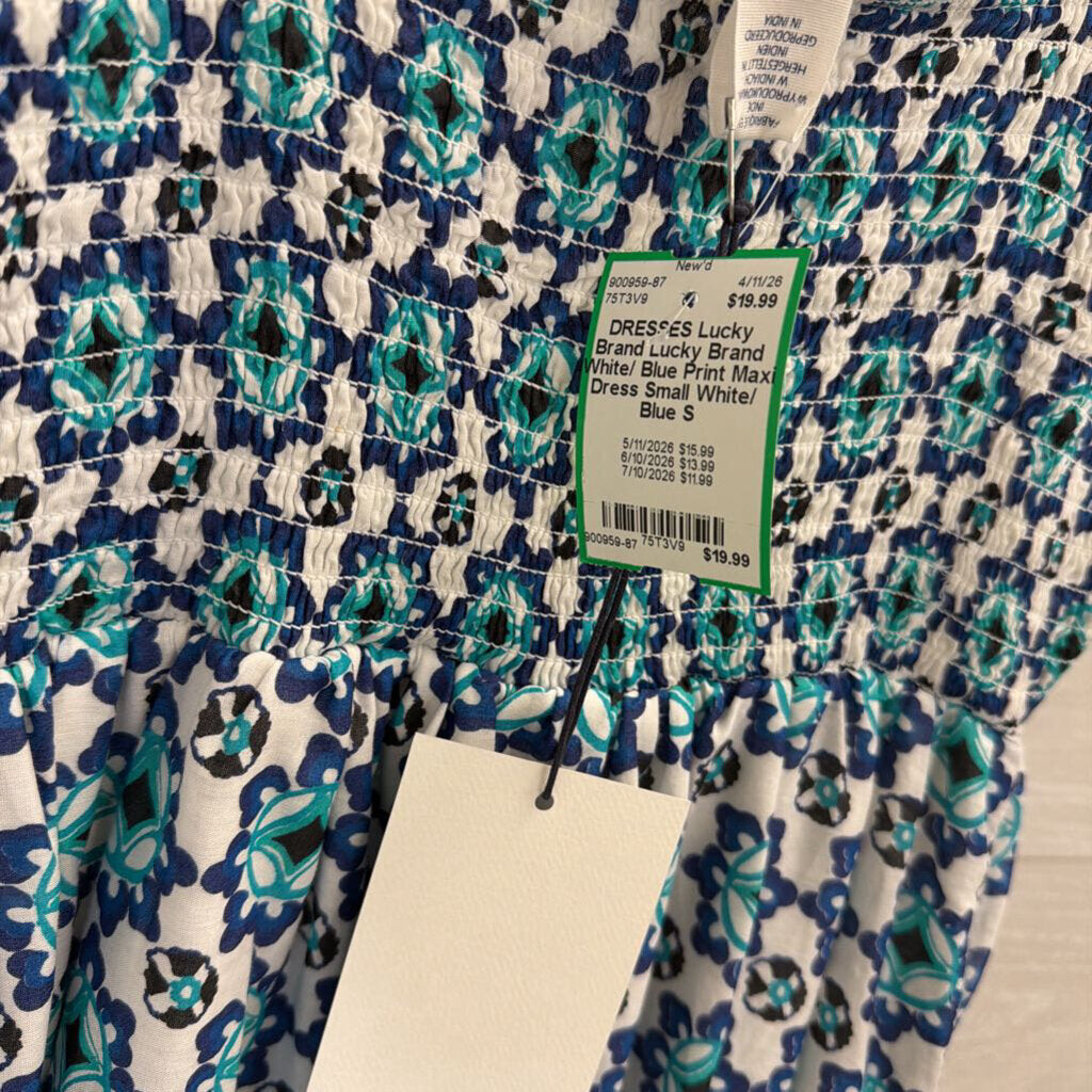 Lucky Brand White/ Blue Print Maxi Dress Small