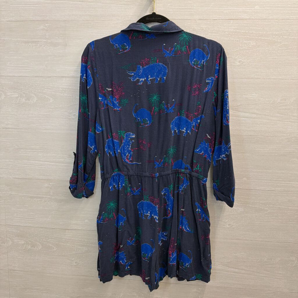 ModCloth Navy/ Multi Dinosaur Print Long Sleeve Romper Large