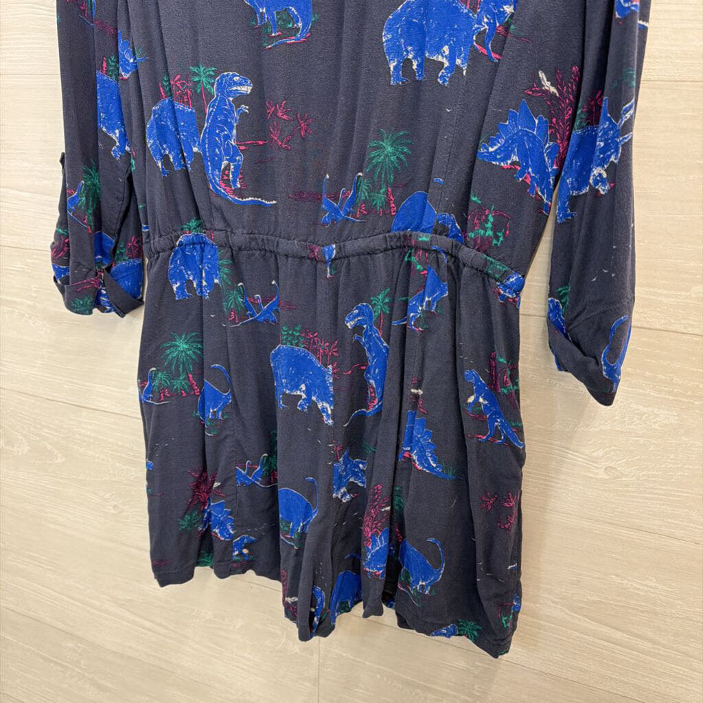 ModCloth Navy/ Multi Dinosaur Print Long Sleeve Romper Large