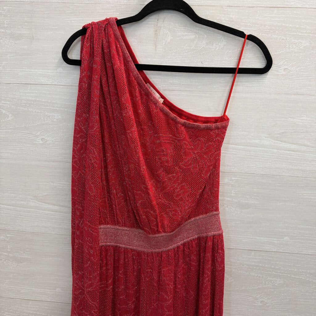 Cecilia Prado Red Shimmer lace One Shoulder Jumpsuit Medium