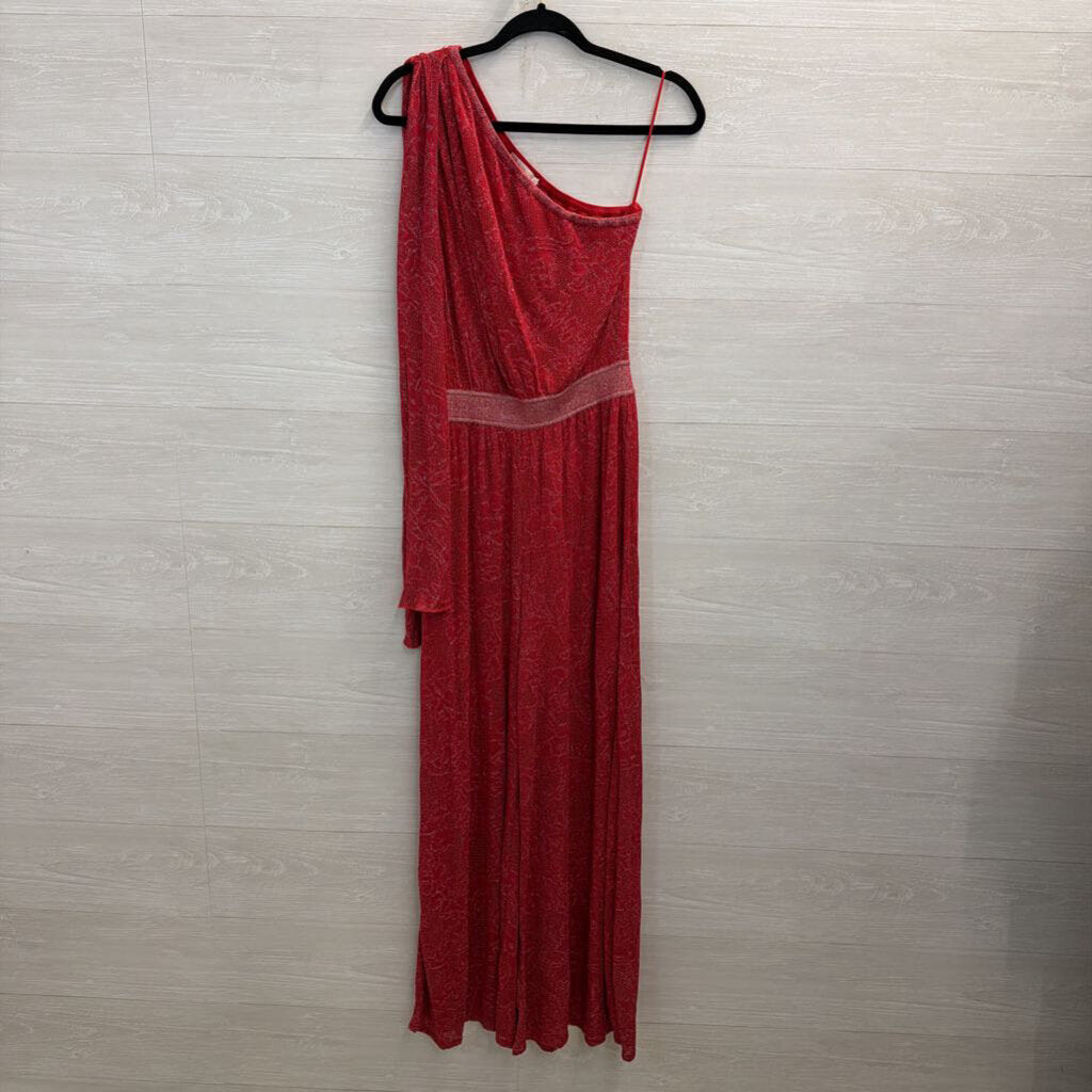 Cecilia Prado Red Shimmer lace One Shoulder Jumpsuit Medium