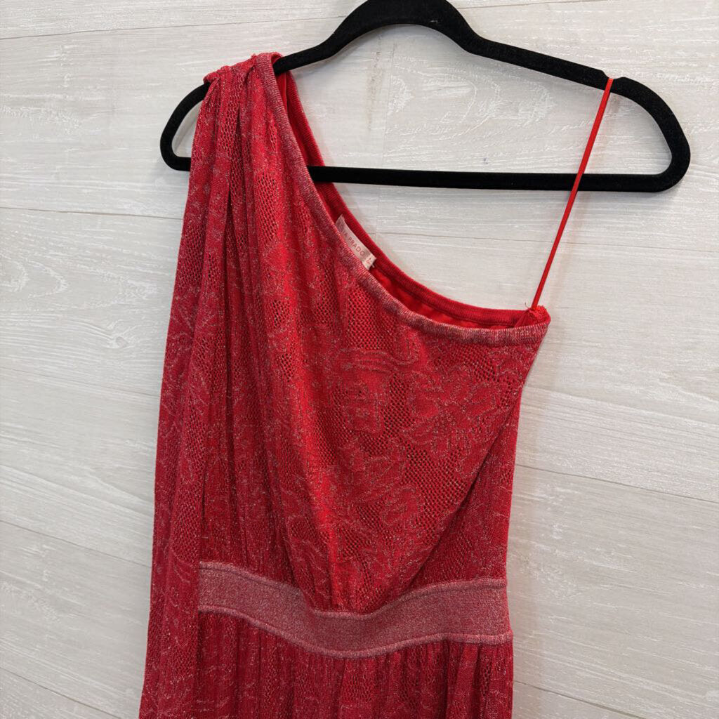 Cecilia Prado Red Shimmer lace One Shoulder Jumpsuit Medium