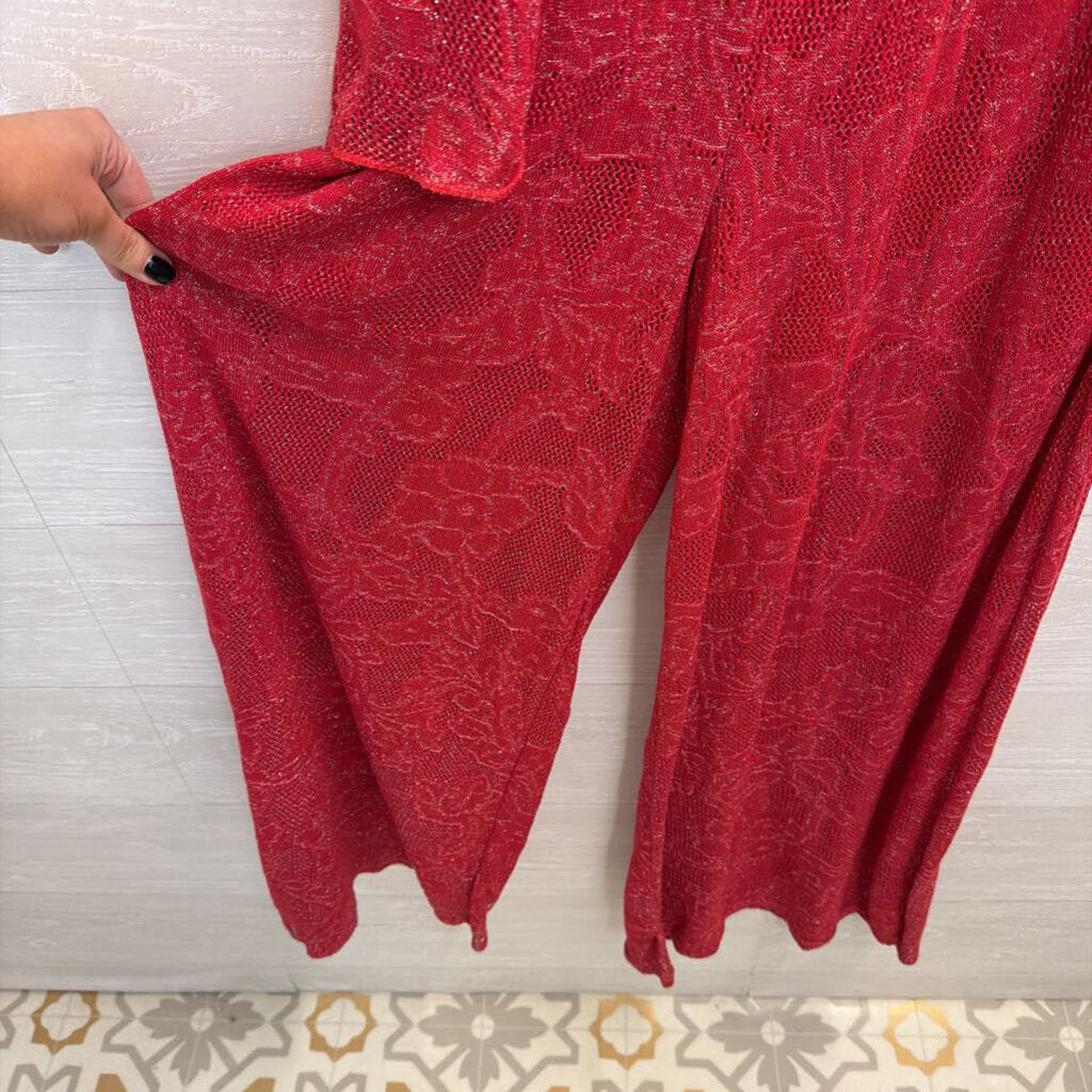 Cecilia Prado Red Shimmer lace One Shoulder Jumpsuit Medium