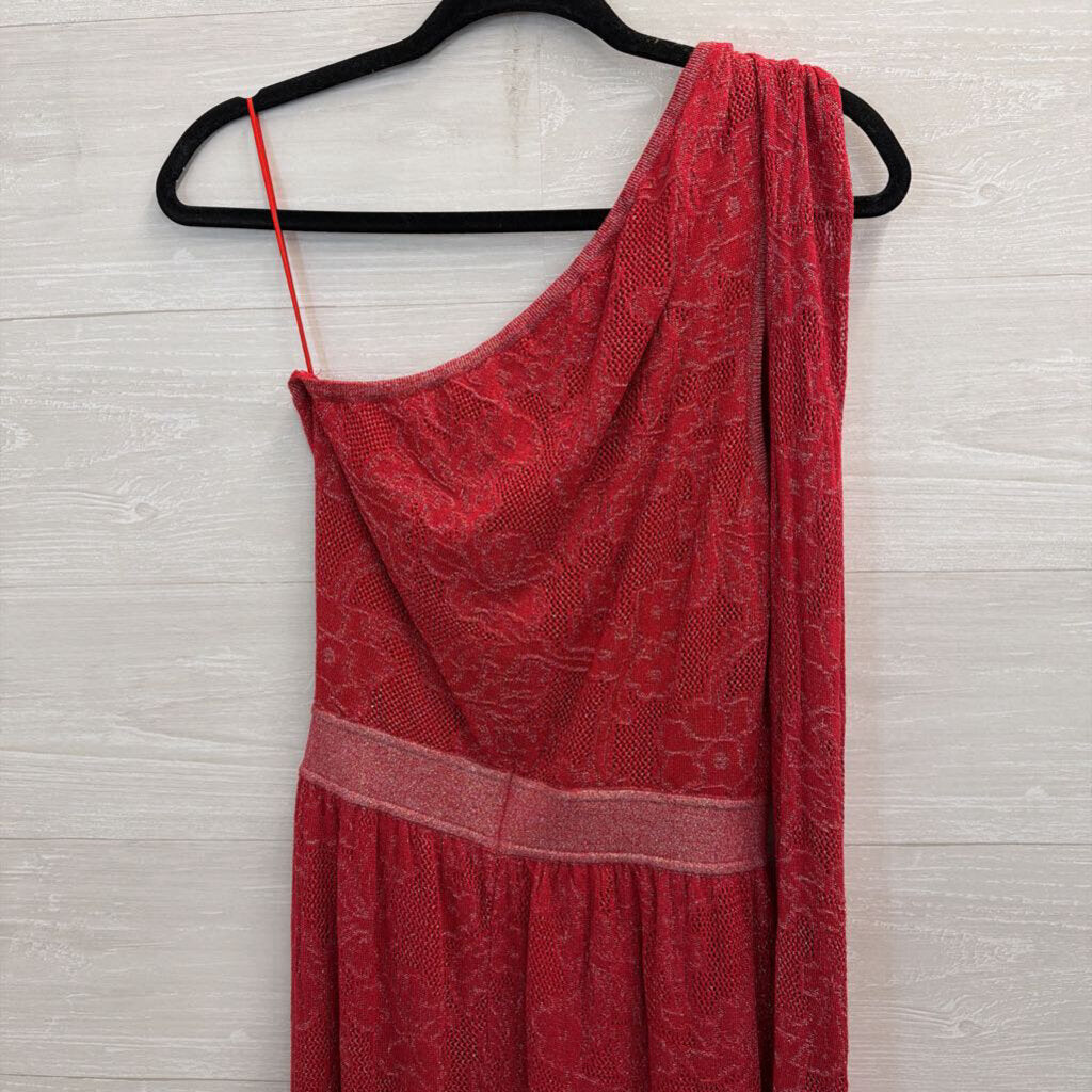 Cecilia Prado Red Shimmer lace One Shoulder Jumpsuit Medium