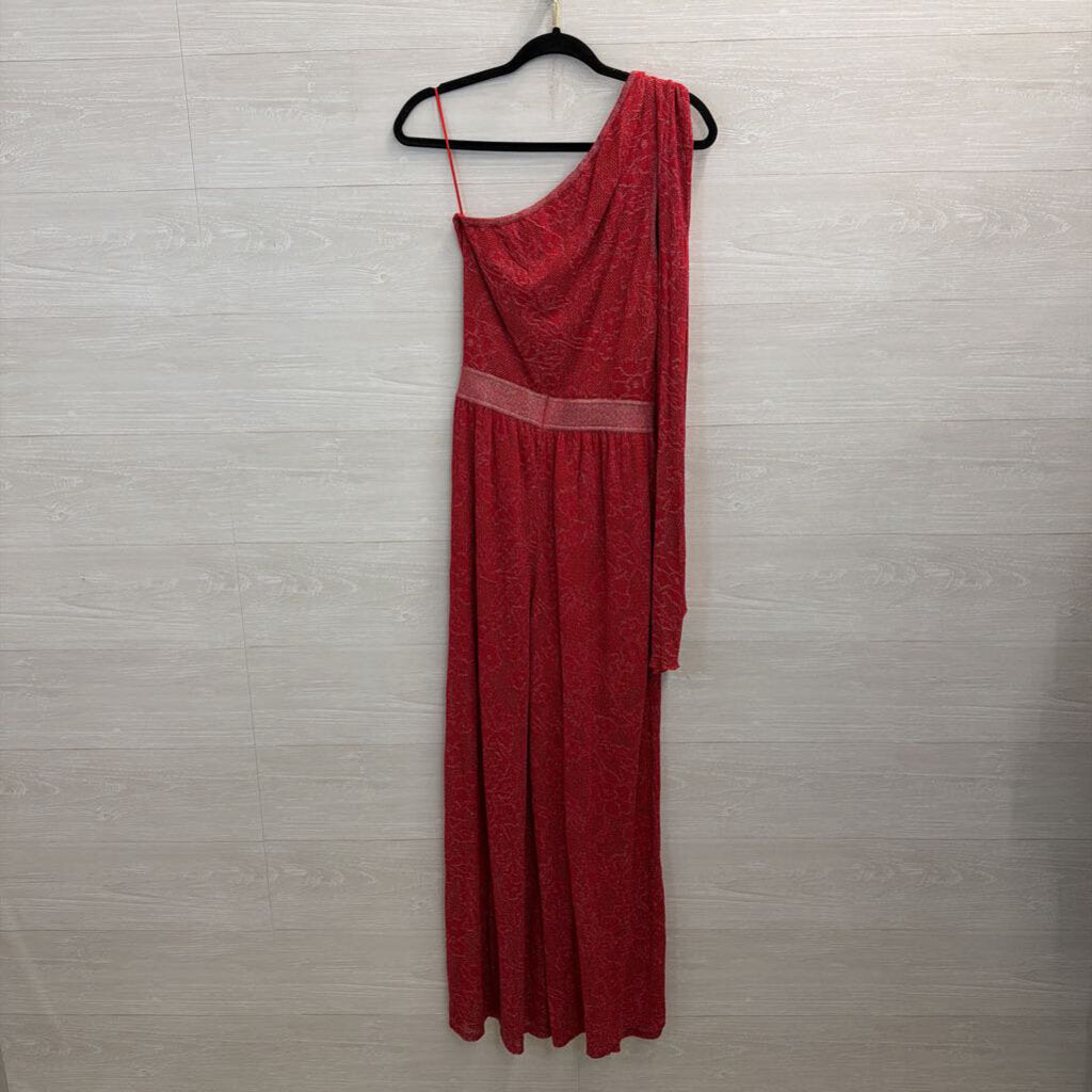 Cecilia Prado Red Shimmer lace One Shoulder Jumpsuit Medium