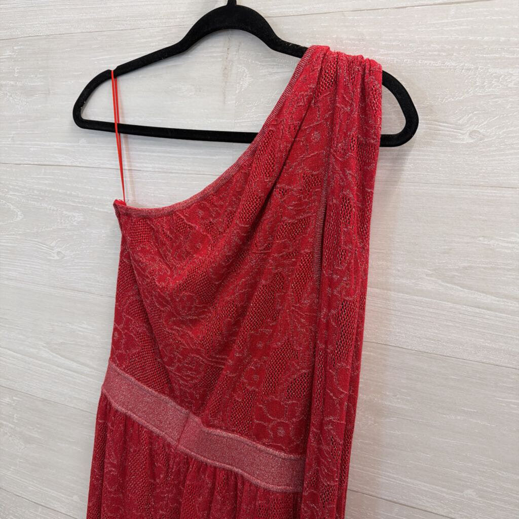 Cecilia Prado Red Shimmer lace One Shoulder Jumpsuit Medium