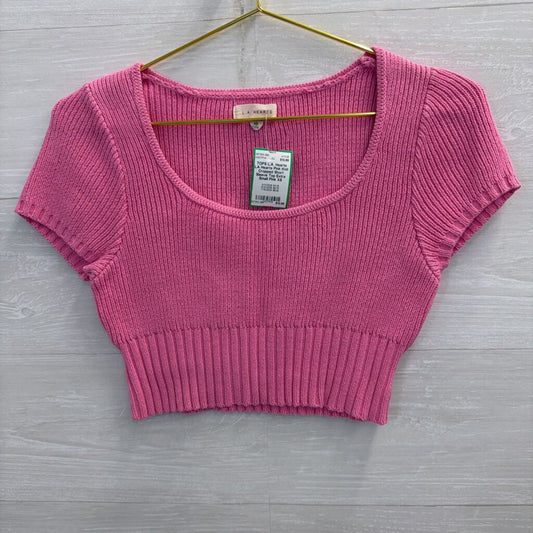 LA Hearts Pink Knit Cropped Short Sleeve Top Extra Small