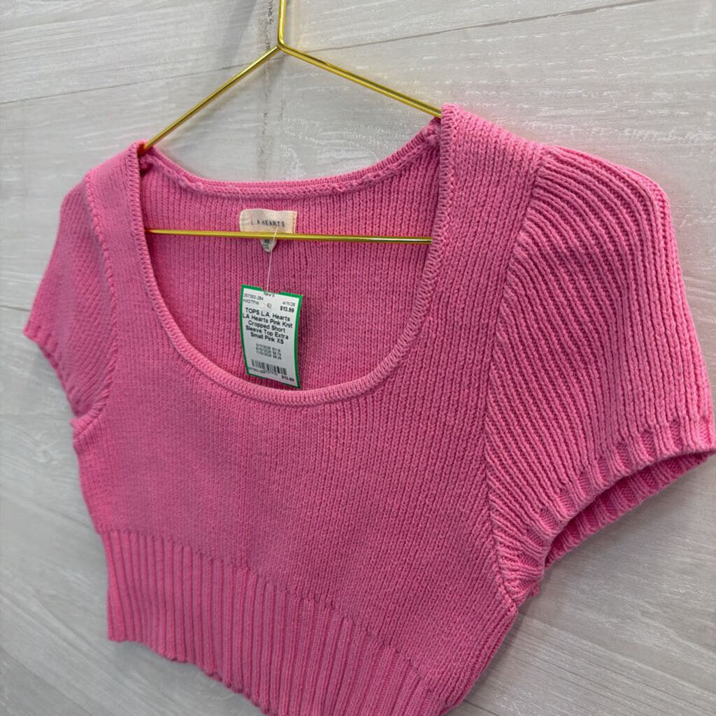 LA Hearts Pink Knit Cropped Short Sleeve Top Extra Small