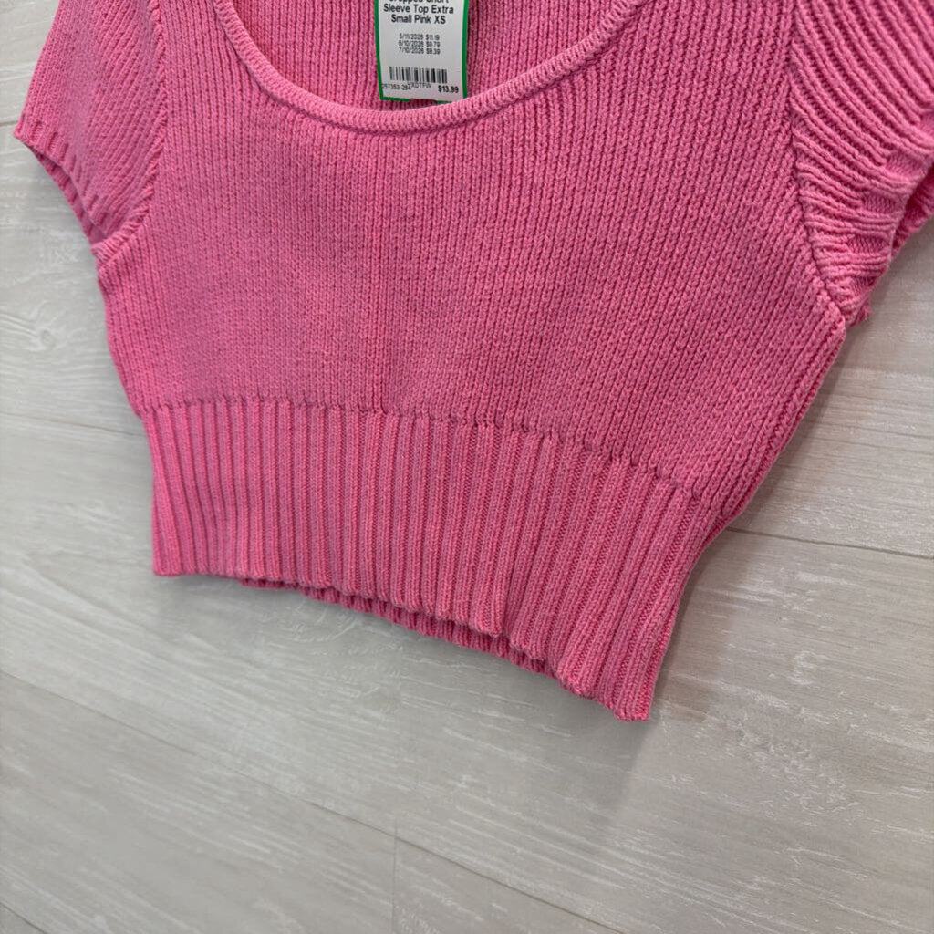 LA Hearts Pink Knit Cropped Short Sleeve Top Extra Small